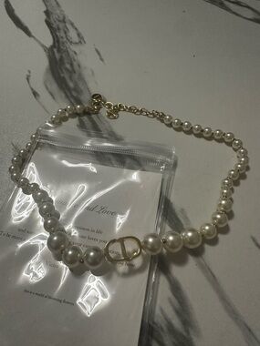 Pearl Chain Necklace with Gold Accent - Women's Jewelry